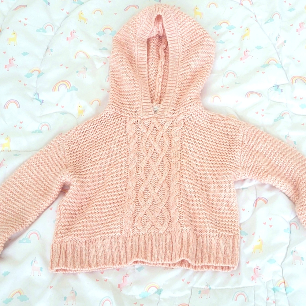 Cozy Pink Knit Hoodie 24M